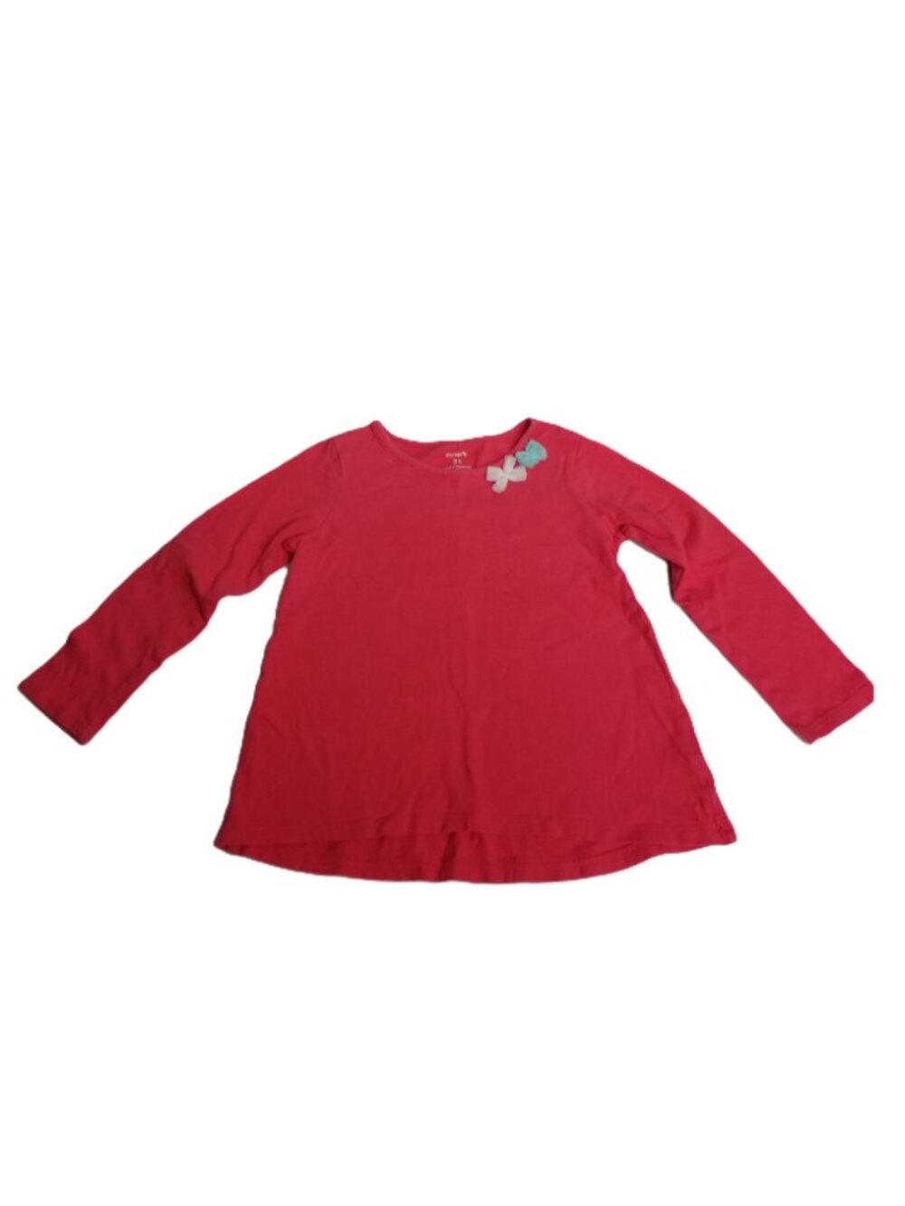 Carters Long Sleeve Shirt 3T Pink Coral Bow Applique Cotton Toddler Girl